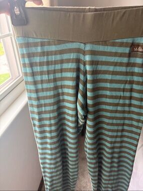 Matilda Jane leggings olive/blue teal stripe pink pattern,  Size 14 girls